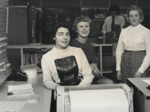 Three women in office setting